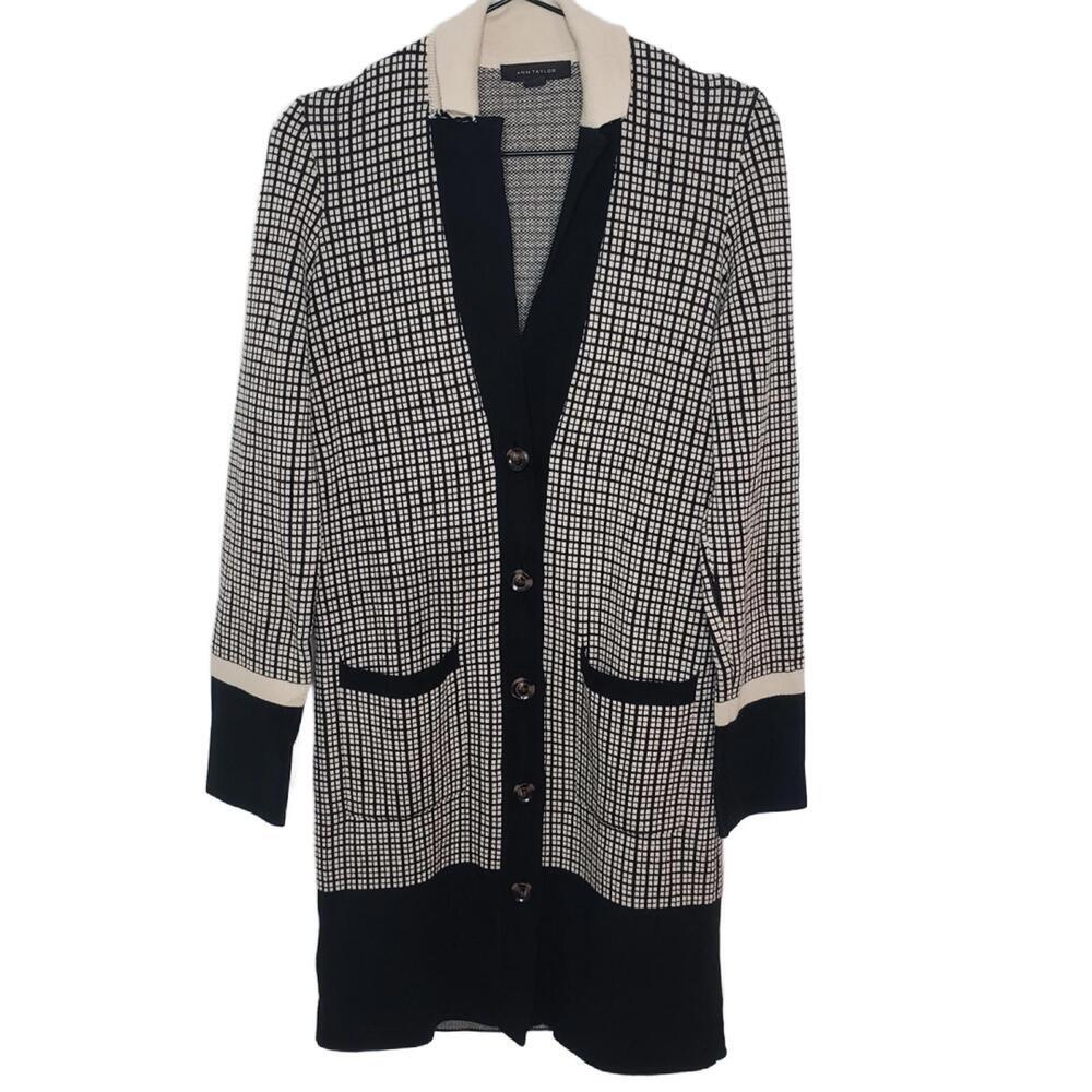 Ann Taylor Women's Sz 2XS Plaid Color Block Knit Buttoned Cardigan(1800)